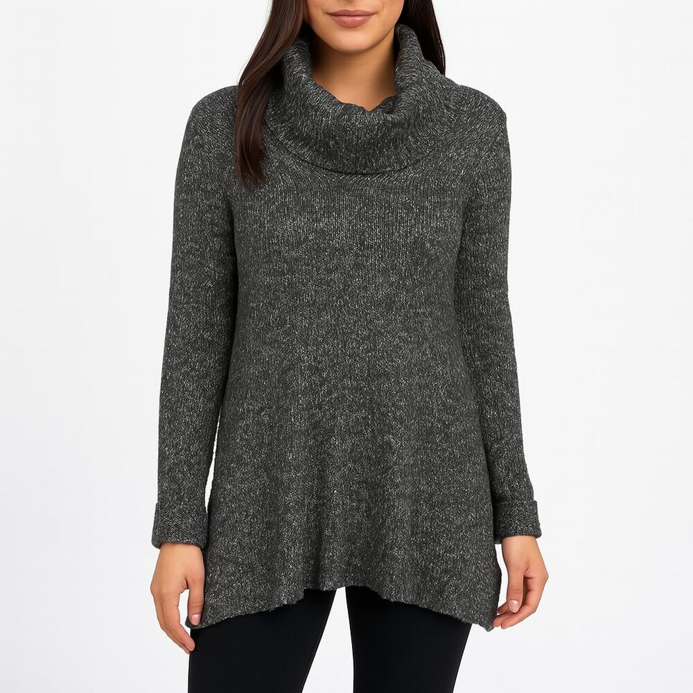 BCBG MAXAZRIA Gray Knit Cowl Neck Tunic Sweater